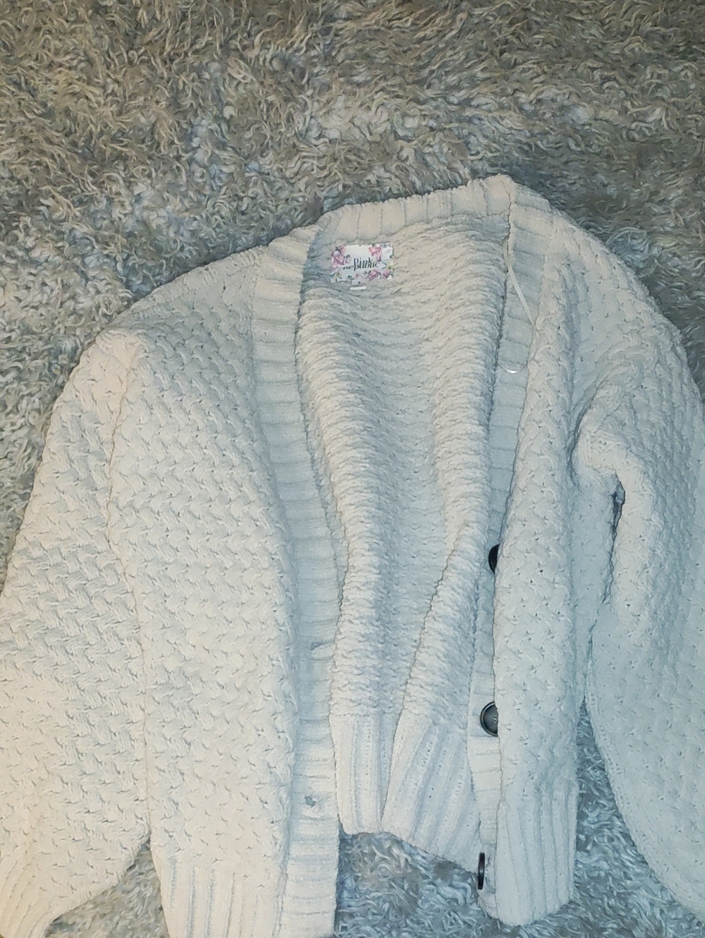 Pink Republic Cream Textured Knit Cardigan